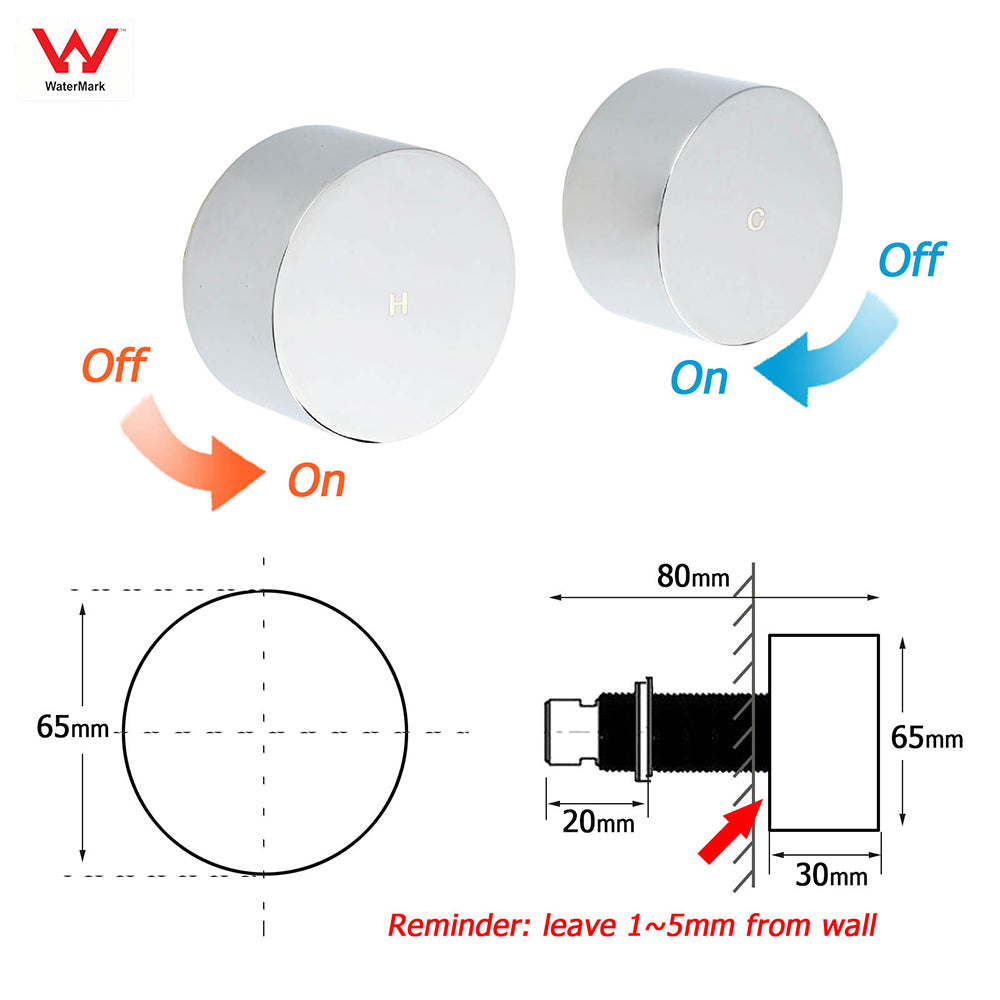 Polished Chrome Round 1/4 Turn Twin Shower Taps Set Hot Cold Water Switch Mixer