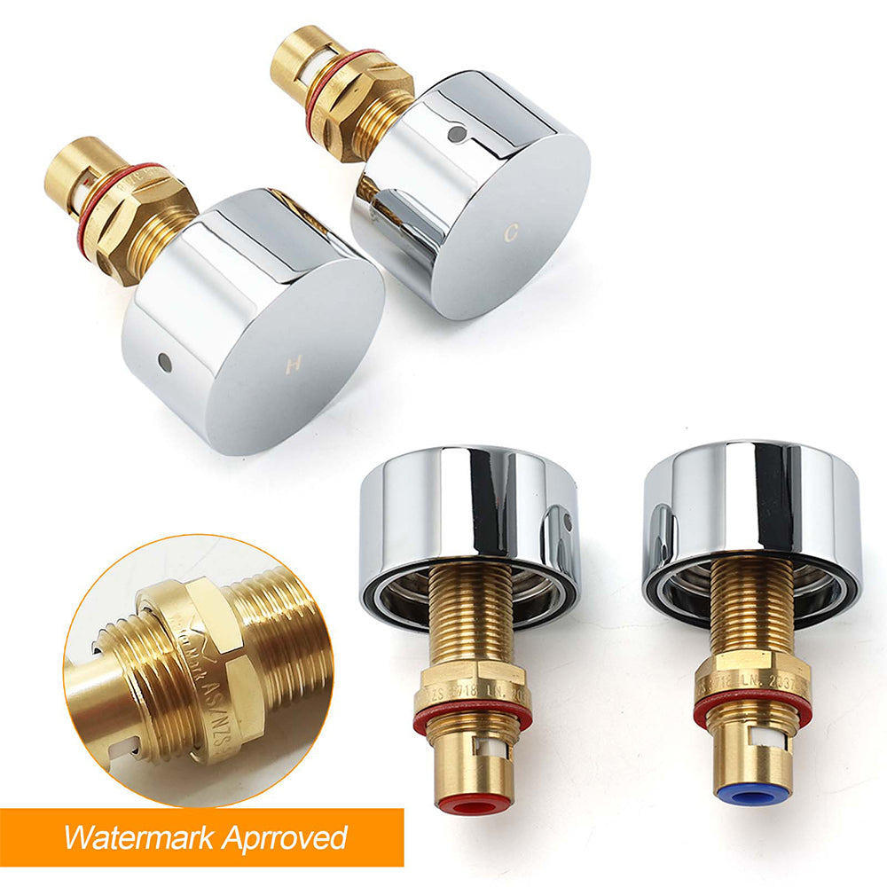 Polished Chrome Round 1/4 Turn Twin Shower Taps Set Hot Cold Water Switch Mixer