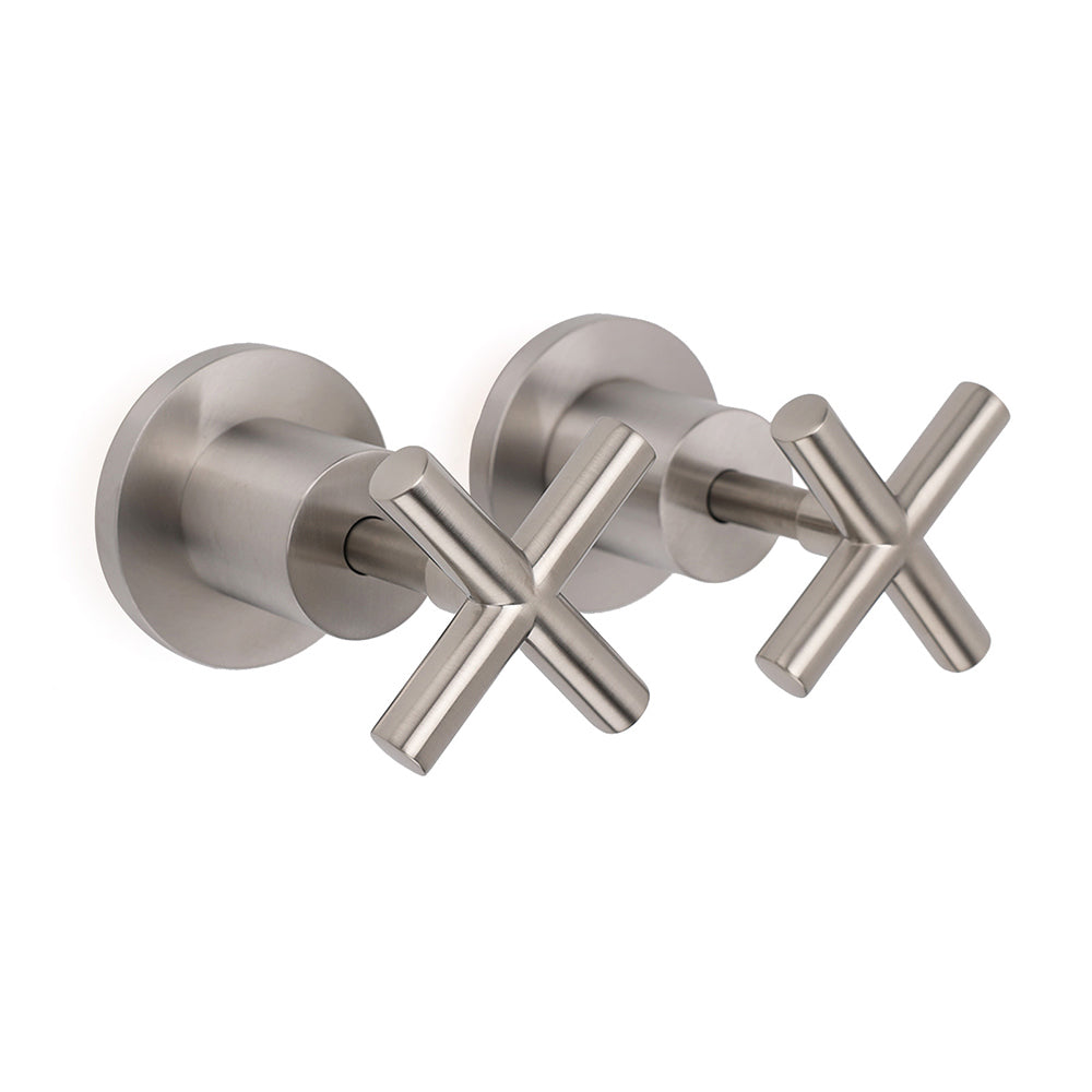 Brushed Nickel 1/4 Turn Twin Shower Taps Set Hot Cold Water Control Vanity Mixer