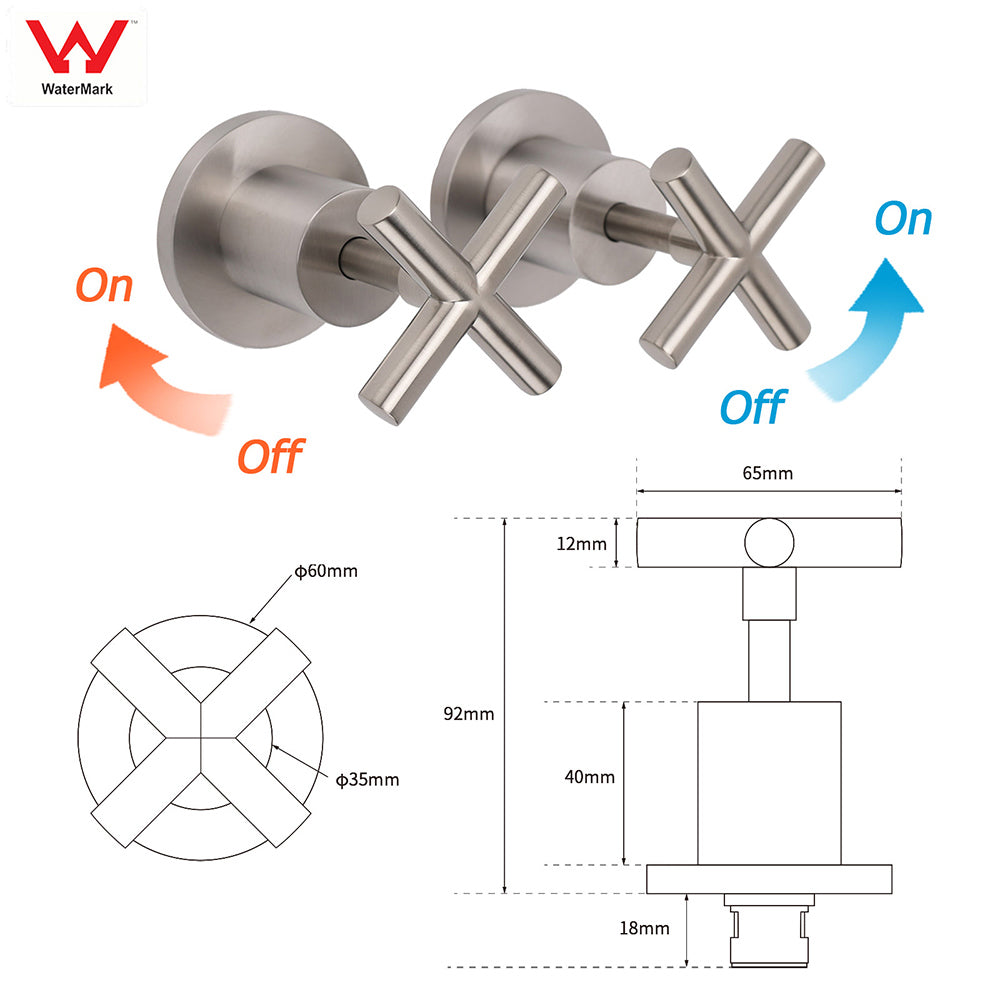 Brushed Nickel 1/4 Turn Twin Shower Taps Set Hot Cold Water Control Vanity Mixer