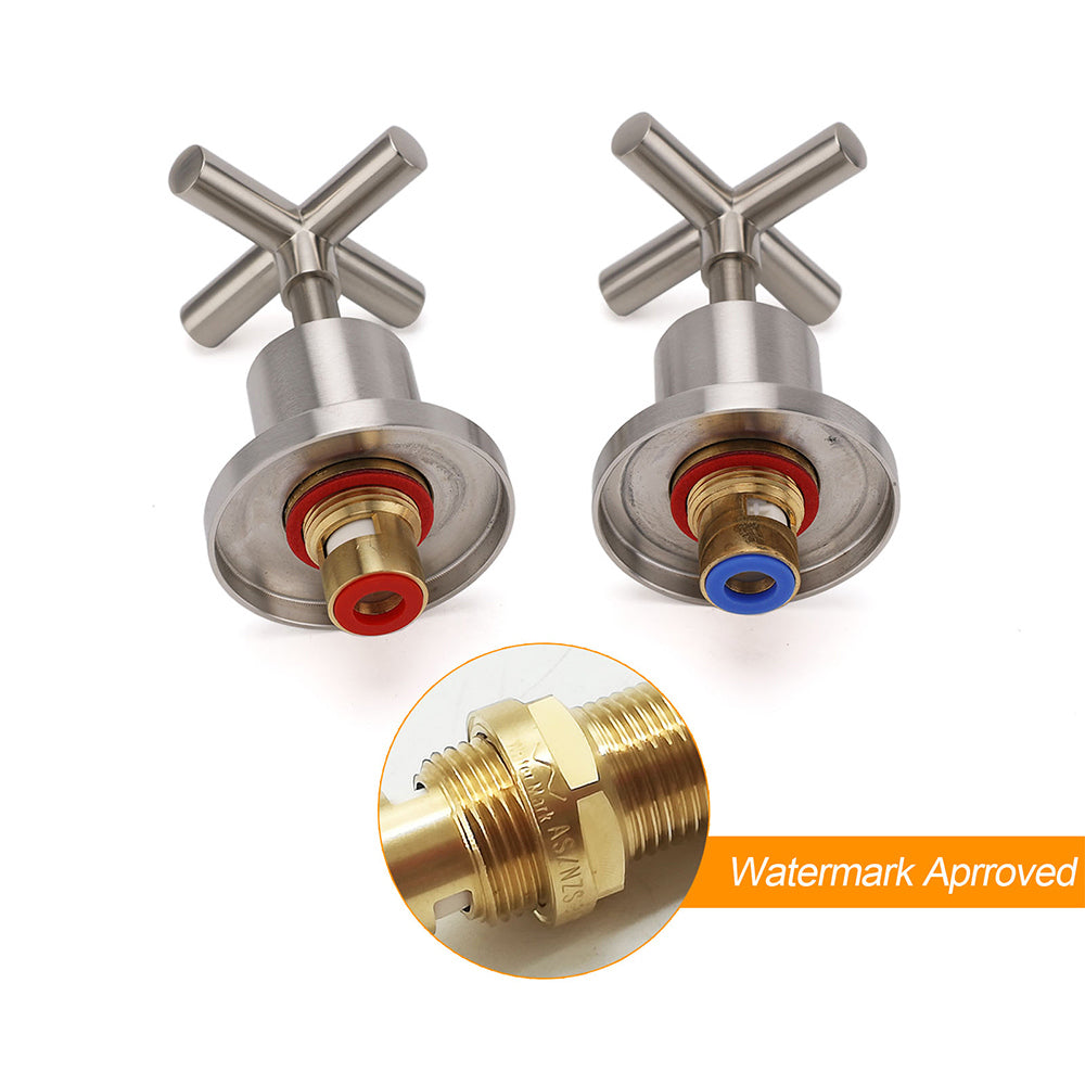 Brushed Nickel 1/4 Turn Twin Shower Taps Set Hot Cold Water Control Vanity Mixer