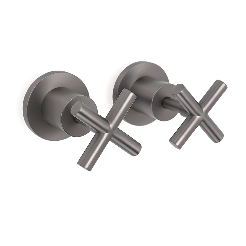 Gun Metal Shower 1/4 Turn Twin Taps Pair Bath Spout Hot Cold Water Mixer Valve