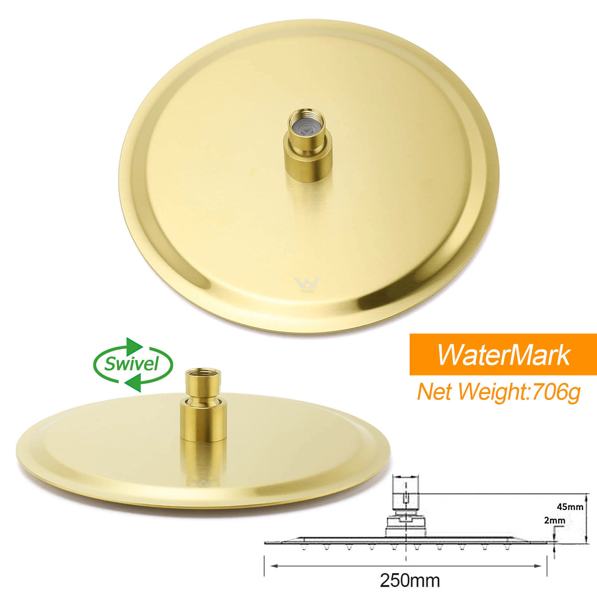 WELS Brushed Gold Twin Shower Handset Combo Set Outdoor Washing 10" Head 316 SUS