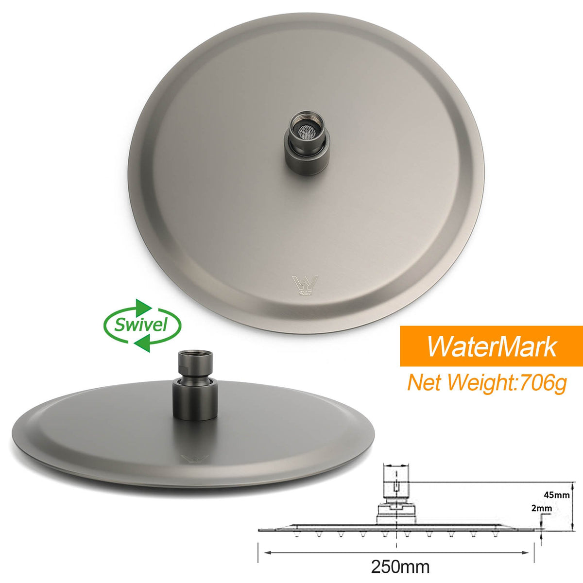 316 SUS WELS Gun Metal Twin Shower Handset Combo Outdoor Bath Rainfall 10" Head
