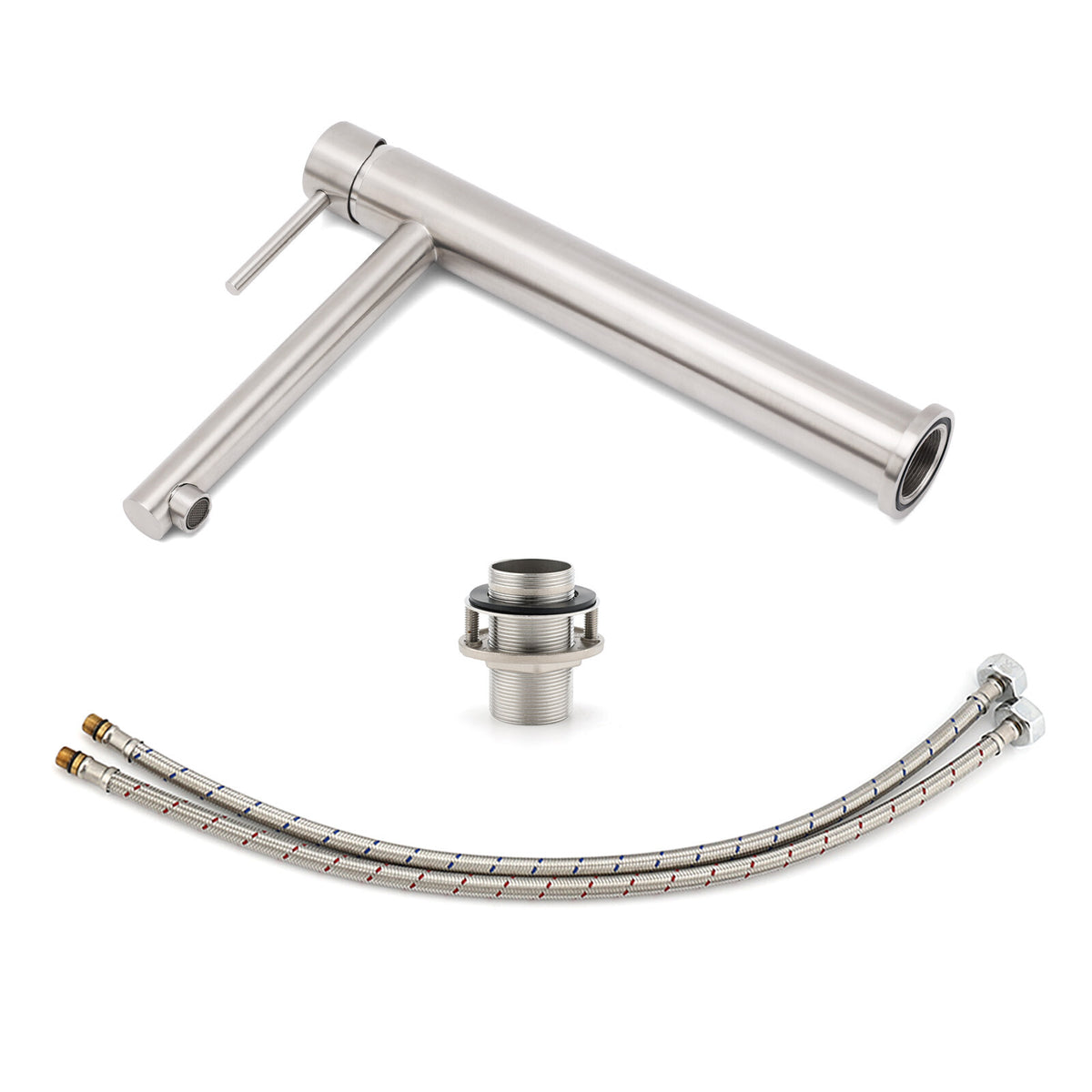 Brushed Nickel Classic Round Bathroom Basin Straight Spout Mixer Sink Faucet Tap