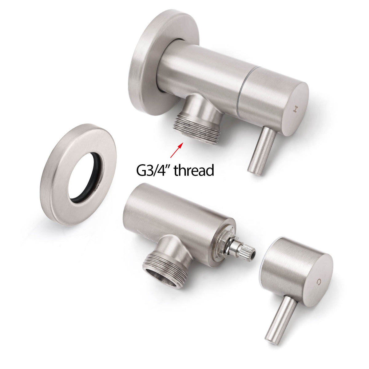 Brushed Nickel 1/4 Turn Twin Washing Machine Tap Set Wall Mounted Hot Cold Valve