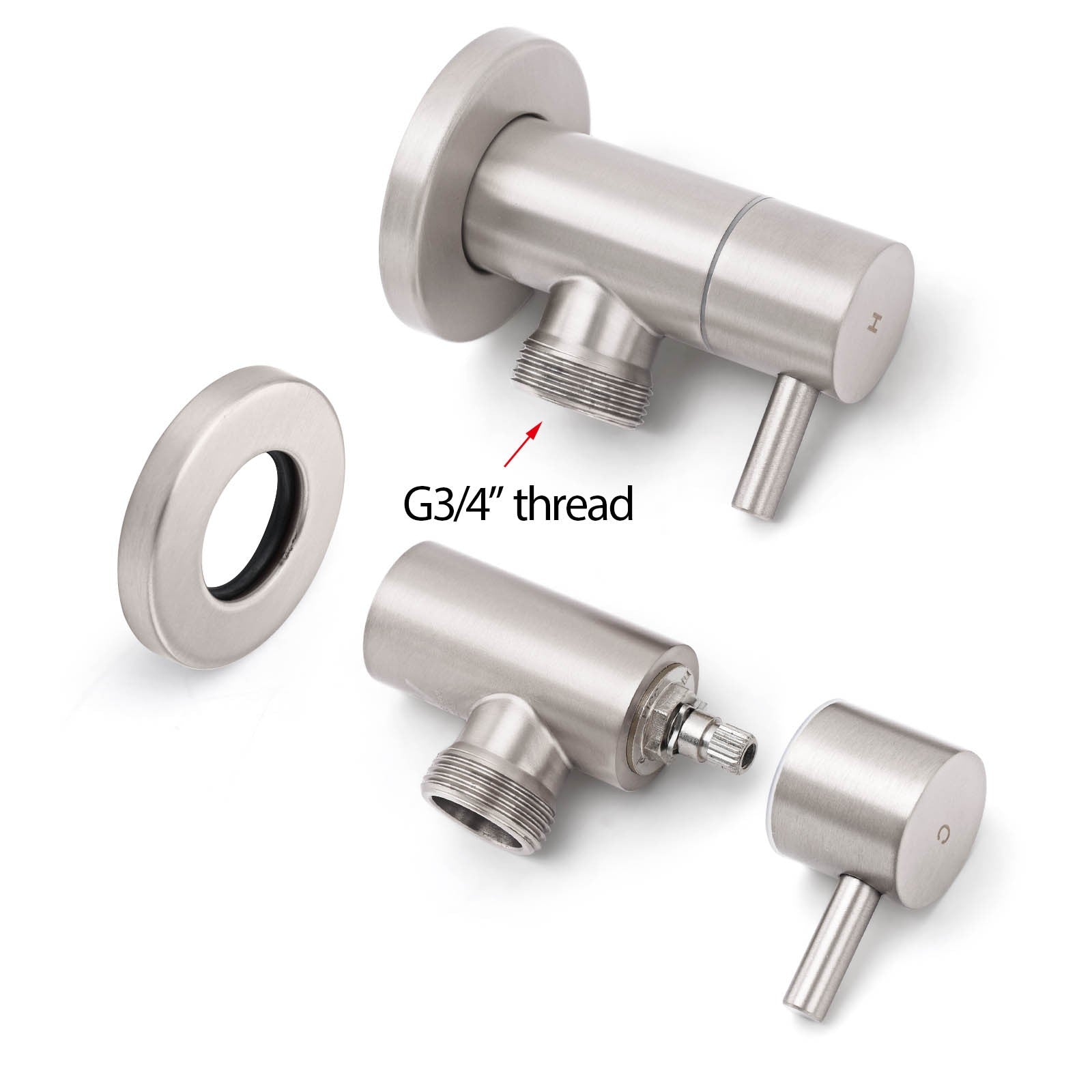 Brushed Nickel 1/4 Turn Twin Washing Machine Tap Set Wall Mounted Hot Cold Valve