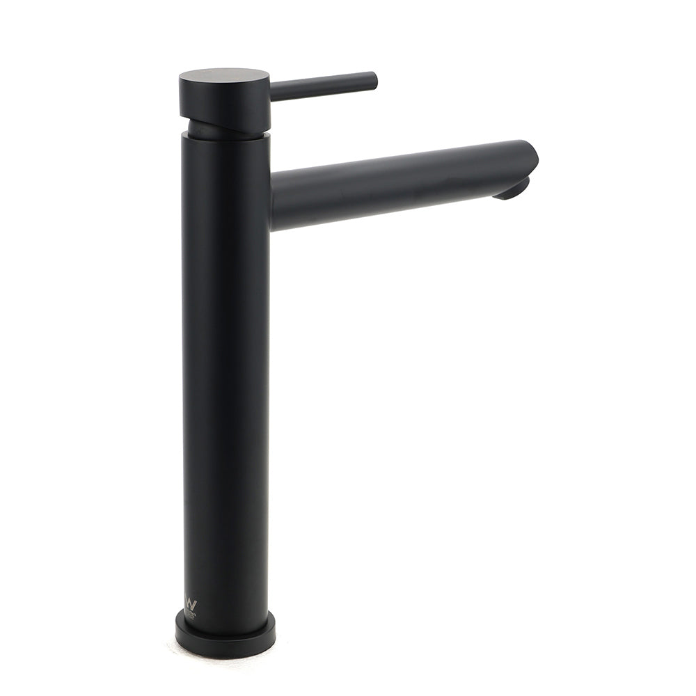 WELS Matt Black Round Tall Basin Mixer Vanity Bathroon Sink Tap Laundry Faucet