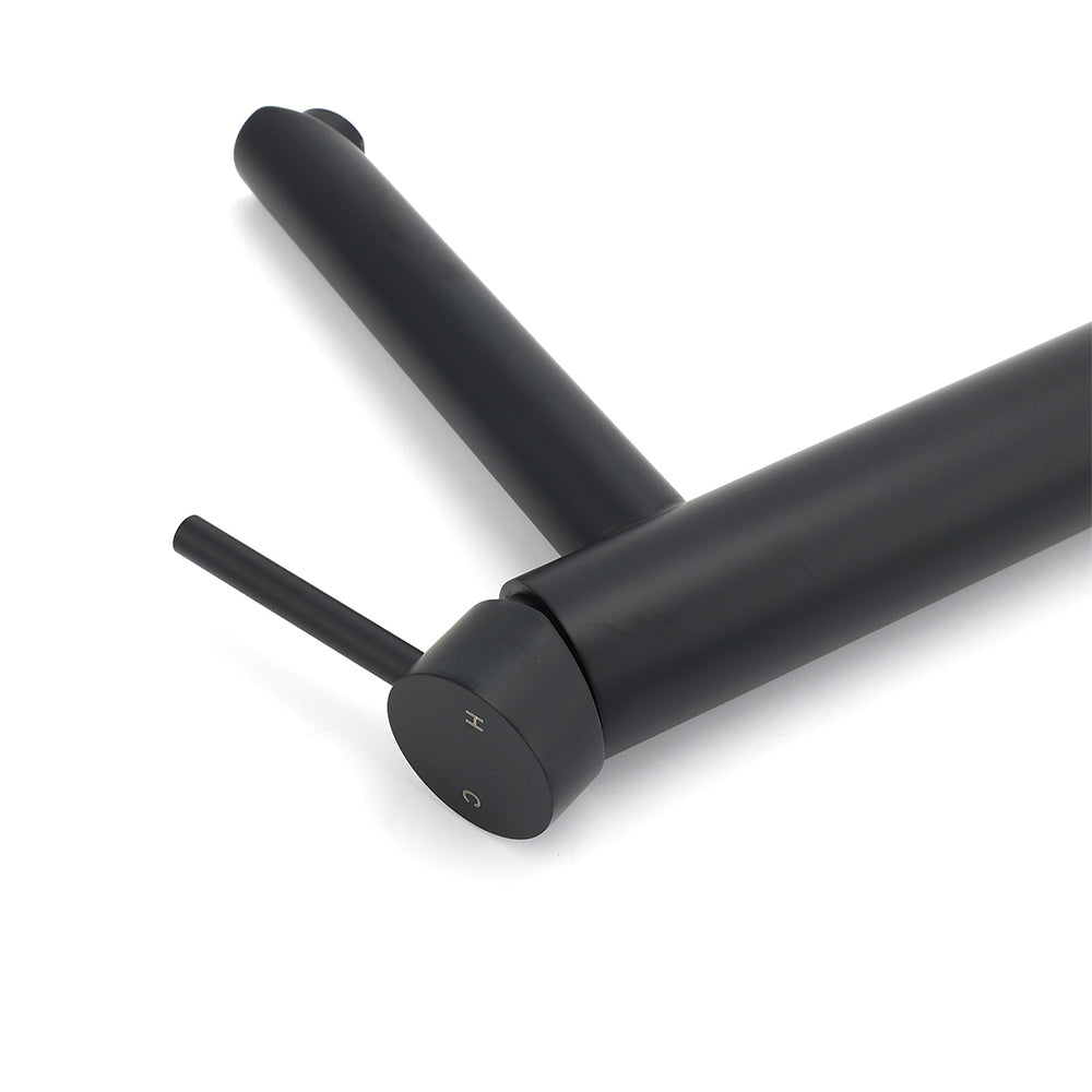 WELS Matt Black Round Tall Basin Mixer Vanity Bathroon Sink Tap Laundry Faucet