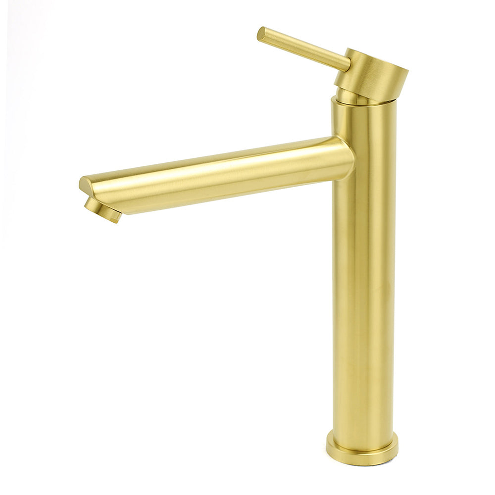 WELS Brushed Gold Laundry Round Tall Basin Mixer Vanity Sink Faucet Tap 304 SUS