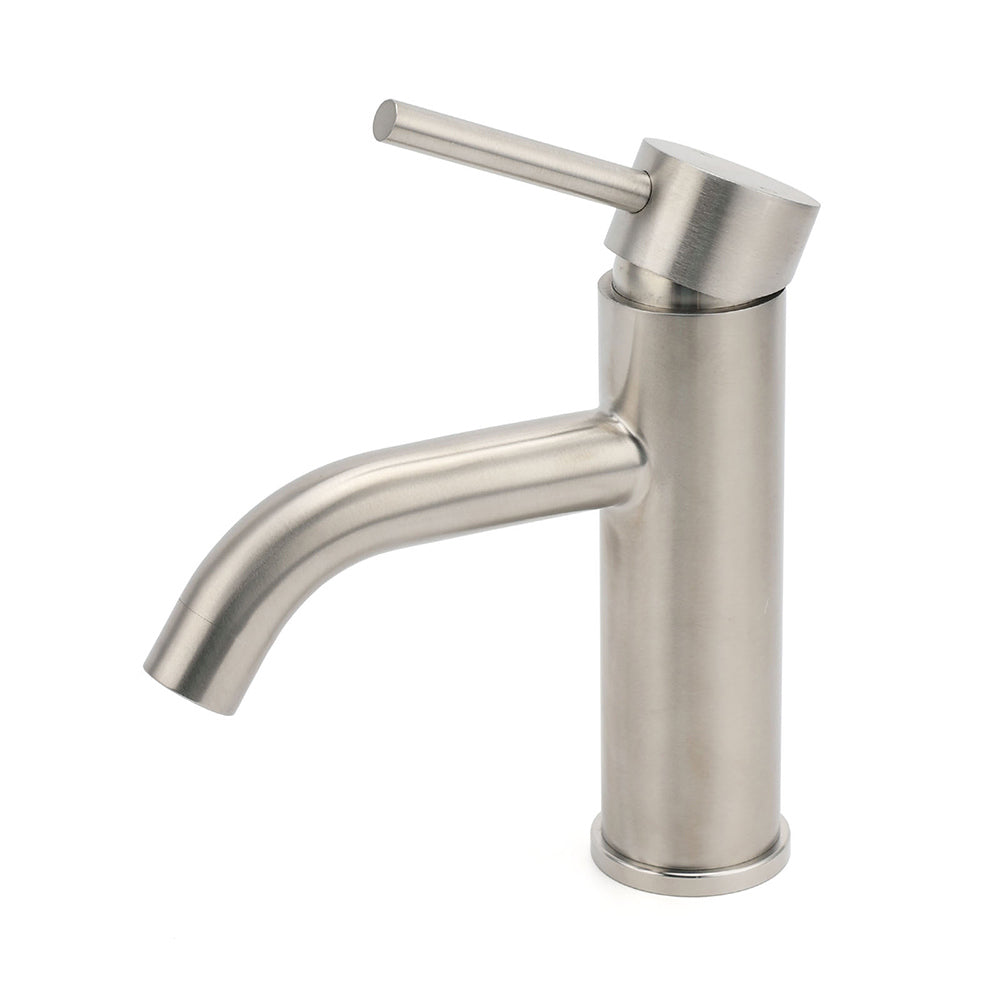Brushed Nickel Round Curve Kitchen Laundry Basin Mixer Vanity Counter Top Faucet
