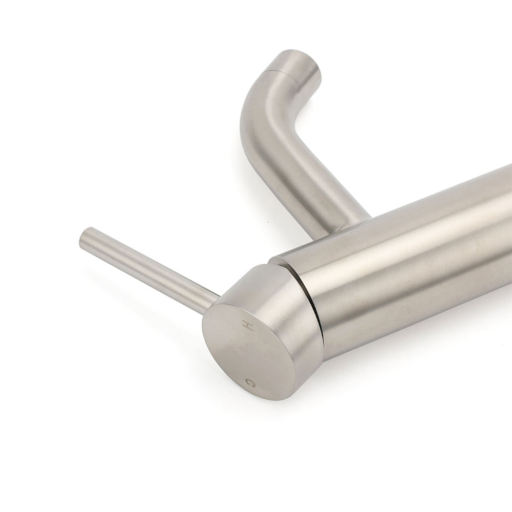 Brushed Nickel Round Curve Kitchen Laundry Basin Mixer Vanity Counter Top Faucet