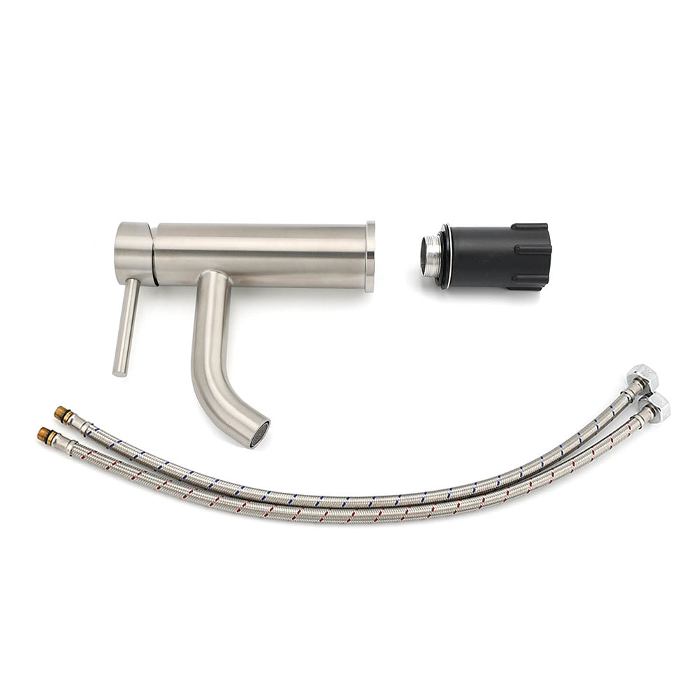 Brushed Nickel Round Curve Kitchen Laundry Basin Mixer Vanity Counter Top Faucet