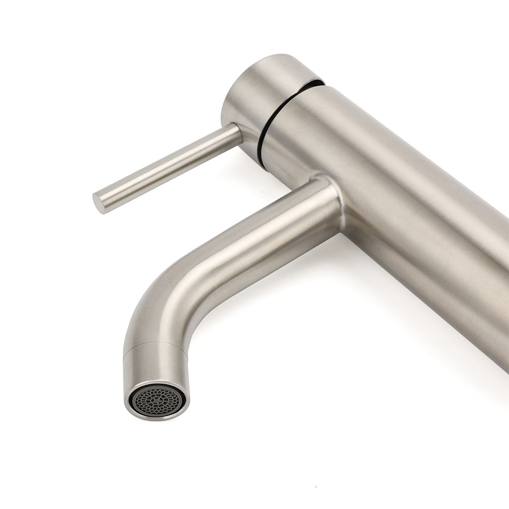 Brushed Nickel Round Curve Kitchen Laundry Basin Mixer Vanity Counter Top Faucet