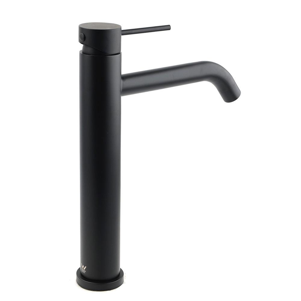 Matt Black Tall Laundry Round Curve Spout Basin Mixer Vanity Sink Faucet Tapware