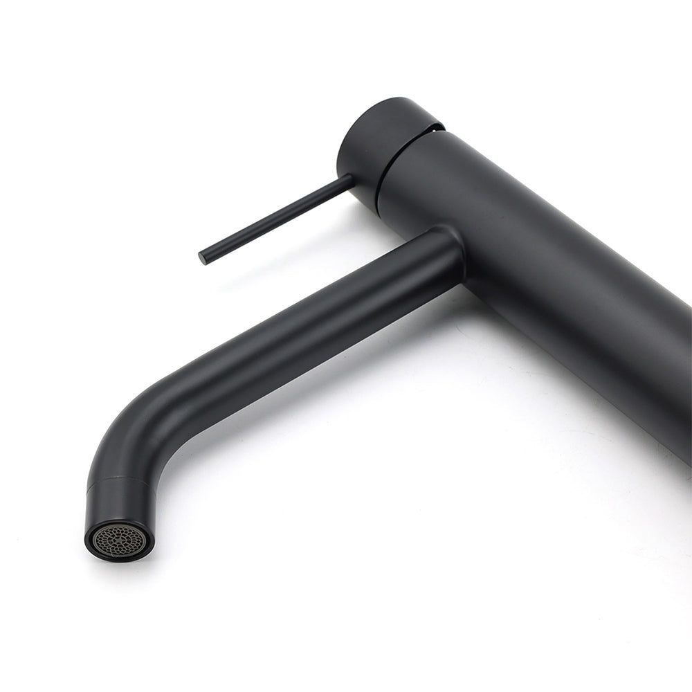 Matt Black Tall Laundry Round Curve Spout Basin Mixer Vanity Sink Faucet Tapware