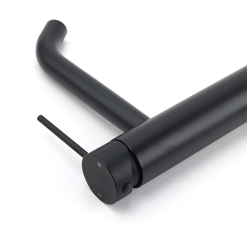 Matt Black Tall Laundry Round Curve Spout Basin Mixer Vanity Sink Faucet Tapware