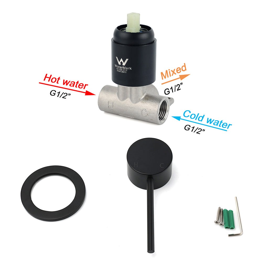 Watermark Matt Black Round Bath Shower Mixer Valve Hot Cold Water Tap Small Face