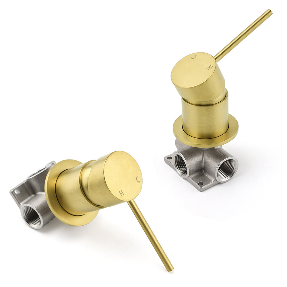 Brushed Gold Round Wall Mounted Shower Mixer Hot Cold Bath Tap Valve Cartridge