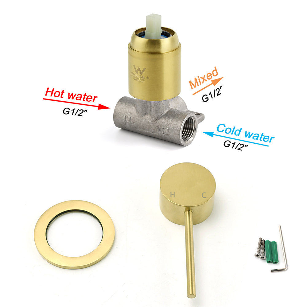Brushed Gold Round Wall Mounted Shower Mixer Hot Cold Bath Tap Valve Cartridge