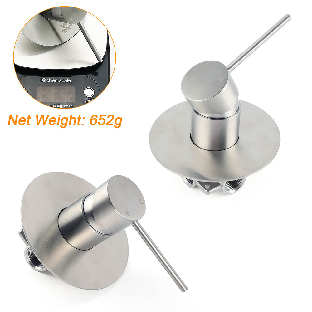 Brushed Nickel Bath Shower Mixer Hot Cold Tap Ceramic Cartridge Spindle Round