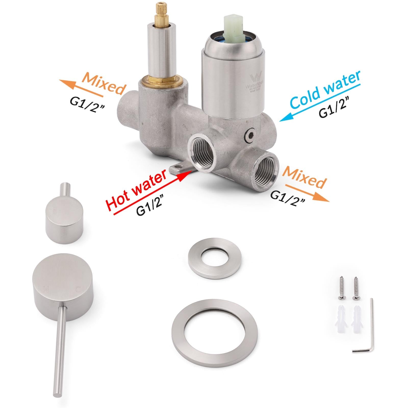 Brushed Nickel Round Bathroom Small Face Shower Mixer 2 Way Diverter Switch Set
