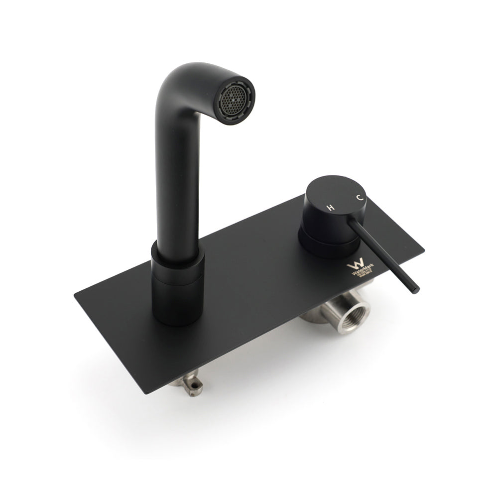 Matt Black Round Basin Mixer Bathtub Wall Mounted Faucet Tap Laundry Spout Set