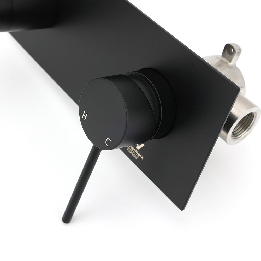 Matt Black Round Basin Mixer Bathtub Wall Mounted Faucet Tap Laundry Spout Set