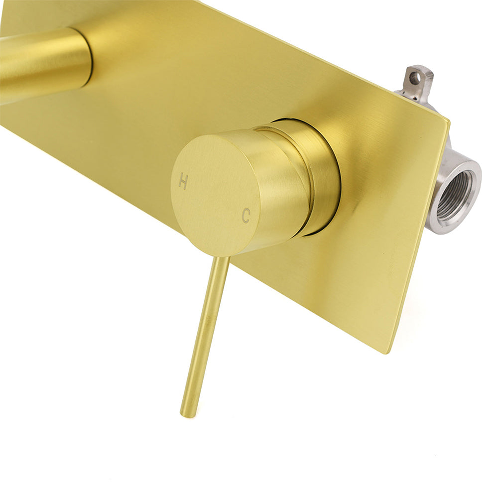 WELS Bathroom Round Wall Basin Mixer Vanity Sink Tap Spout Faucet Brushed Gold