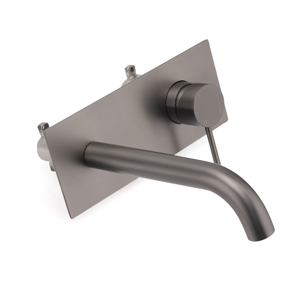 WELS Gun Metal Round Wall Basin Mixer Vanity Sink Tap Hot Cold Faucet Spout