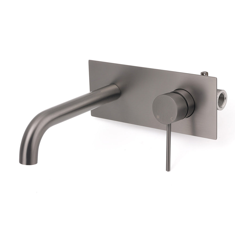 WELS Gun Metal Round Wall Basin Mixer Vanity Sink Tap Hot Cold Faucet Spout