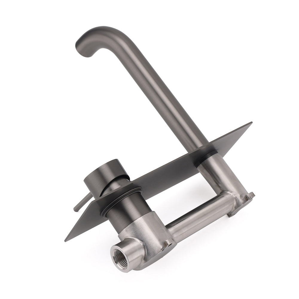 WELS Gun Metal Round Wall Basin Mixer Vanity Sink Tap Hot Cold Faucet Spout