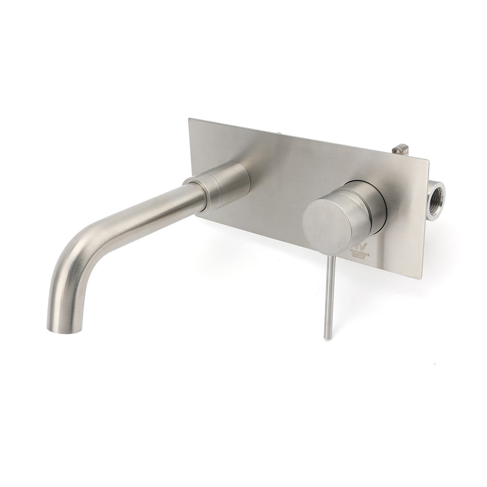 WELS Round Wall Mounted Basin Vanity Mixer Bath Tub Faucet Spout Brushed Nickel