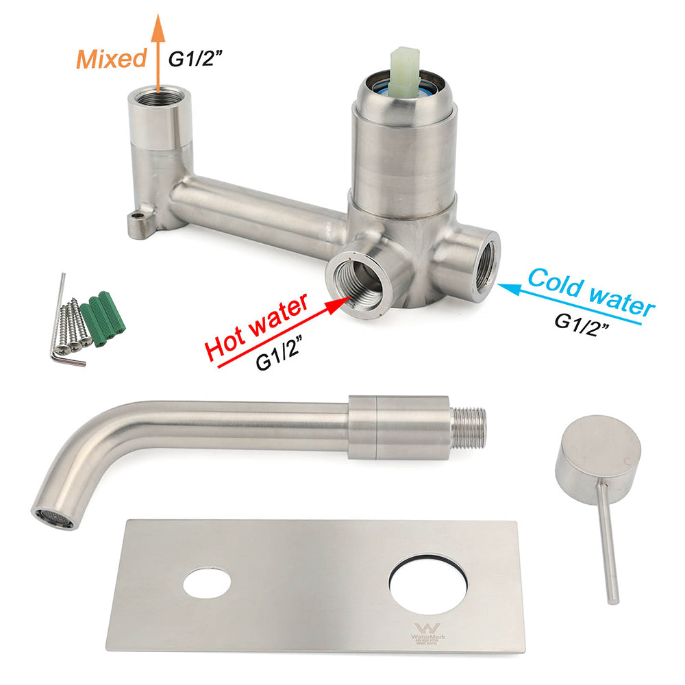 WELS Round Wall Mounted Basin Vanity Mixer Bath Tub Faucet Spout Brushed Nickel