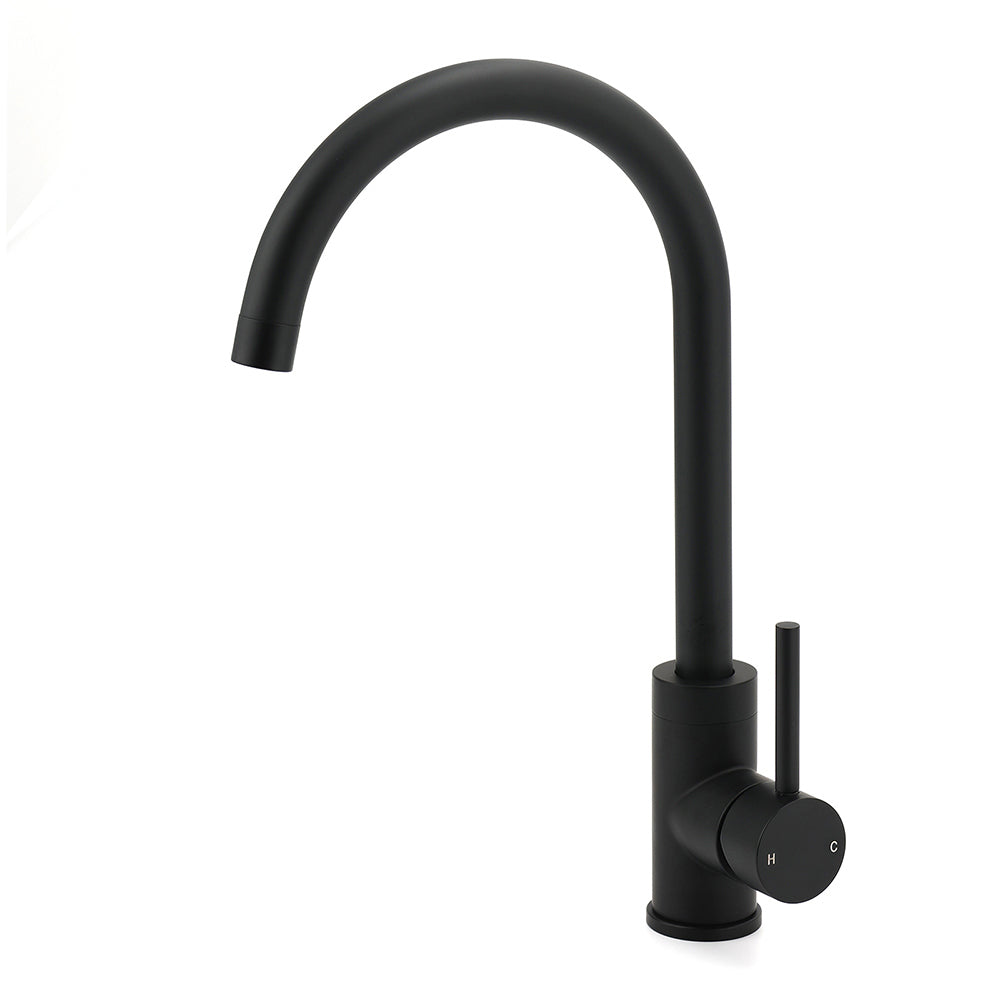 WELS Black Kitchen Sink Mixer Laundry Faucet Tapware 360° Swivel Gooseneck Spout