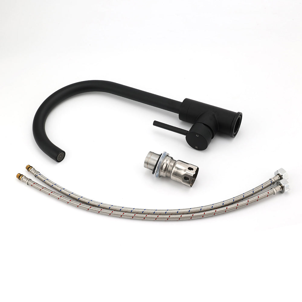 WELS Black Kitchen Sink Mixer Laundry Faucet Tapware 360° Swivel Gooseneck Spout