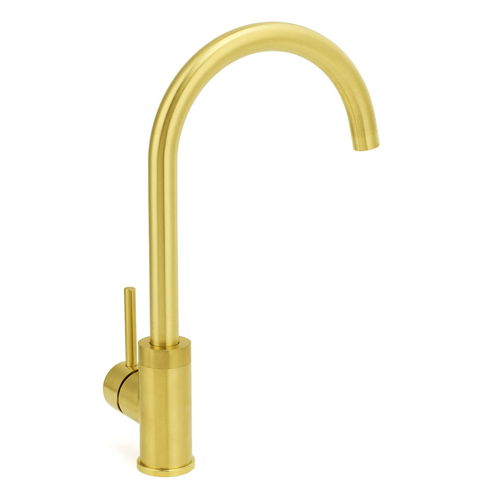 Brushed Gold Round Kitchen Mixer Sink Tap 360° Swivel Laundry Basin Faucet Spout