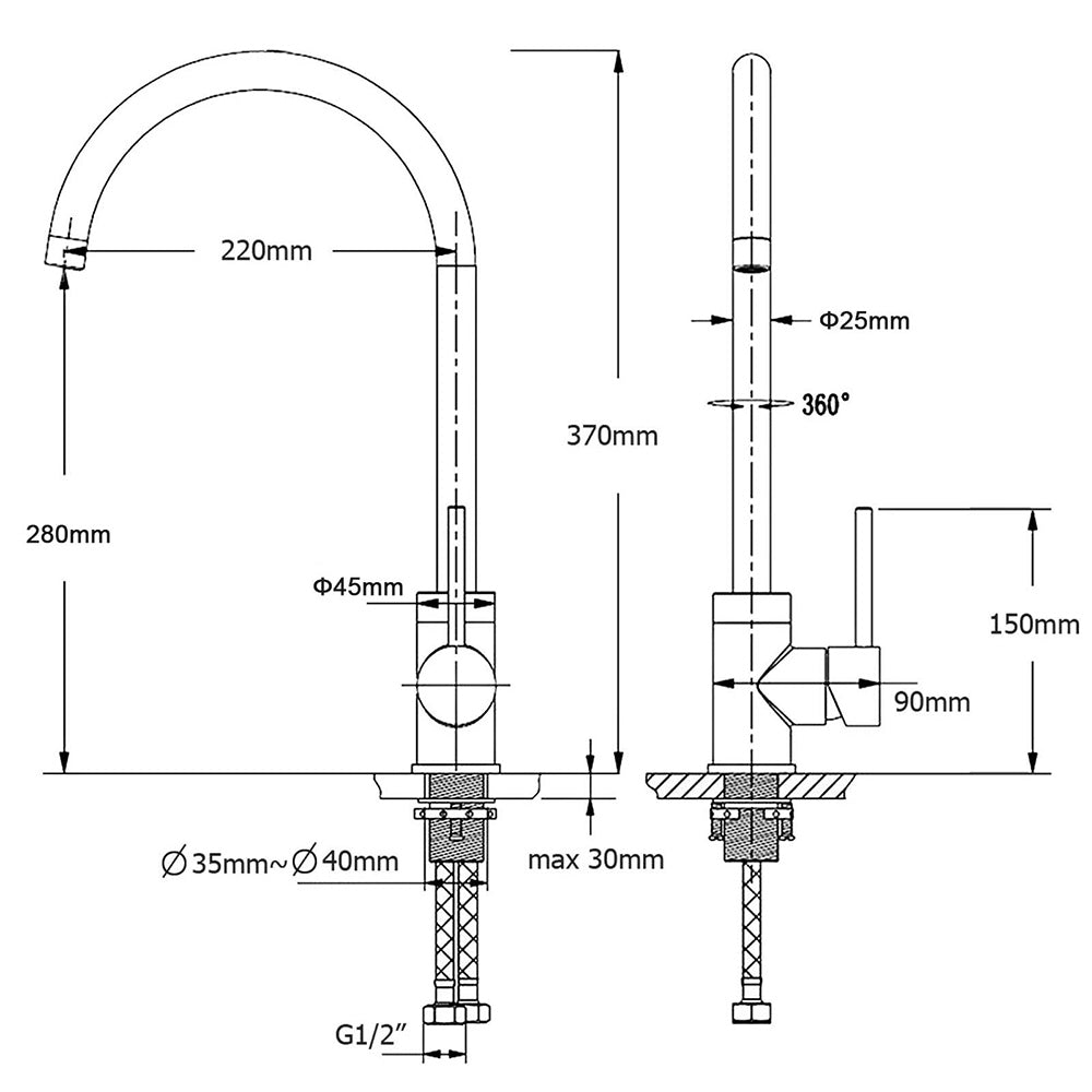 Brushed Gold Round Kitchen Mixer Sink Tap 360° Swivel Laundry Basin Faucet Spout