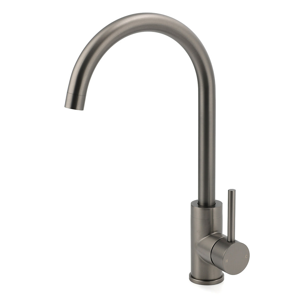 Gun Metal Round Kitchen Mixer Sink Tap 360° Swivel Laundry Basin Faucet Spout Set