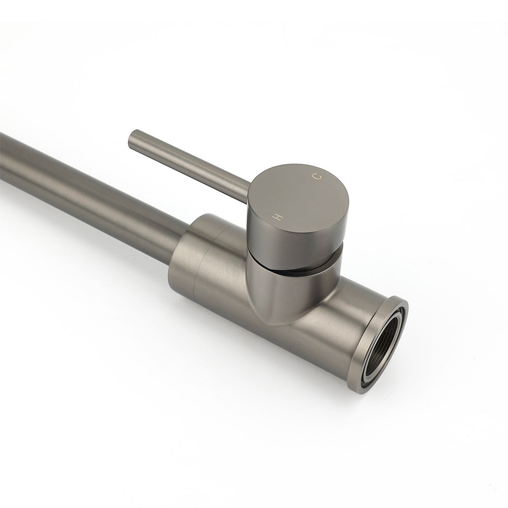 Gun Metal Round Kitchen Mixer Sink Tap 360° Swivel Laundry Basin Faucet Spout Set