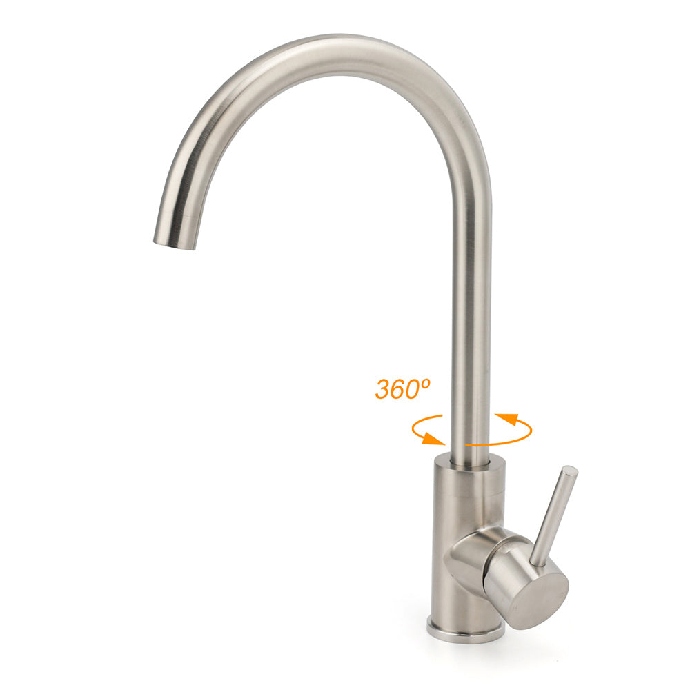 WELS Kitchen Laundry Swivel Sink Mixer Faucet Tap Spout Stainless Steel Brushed
