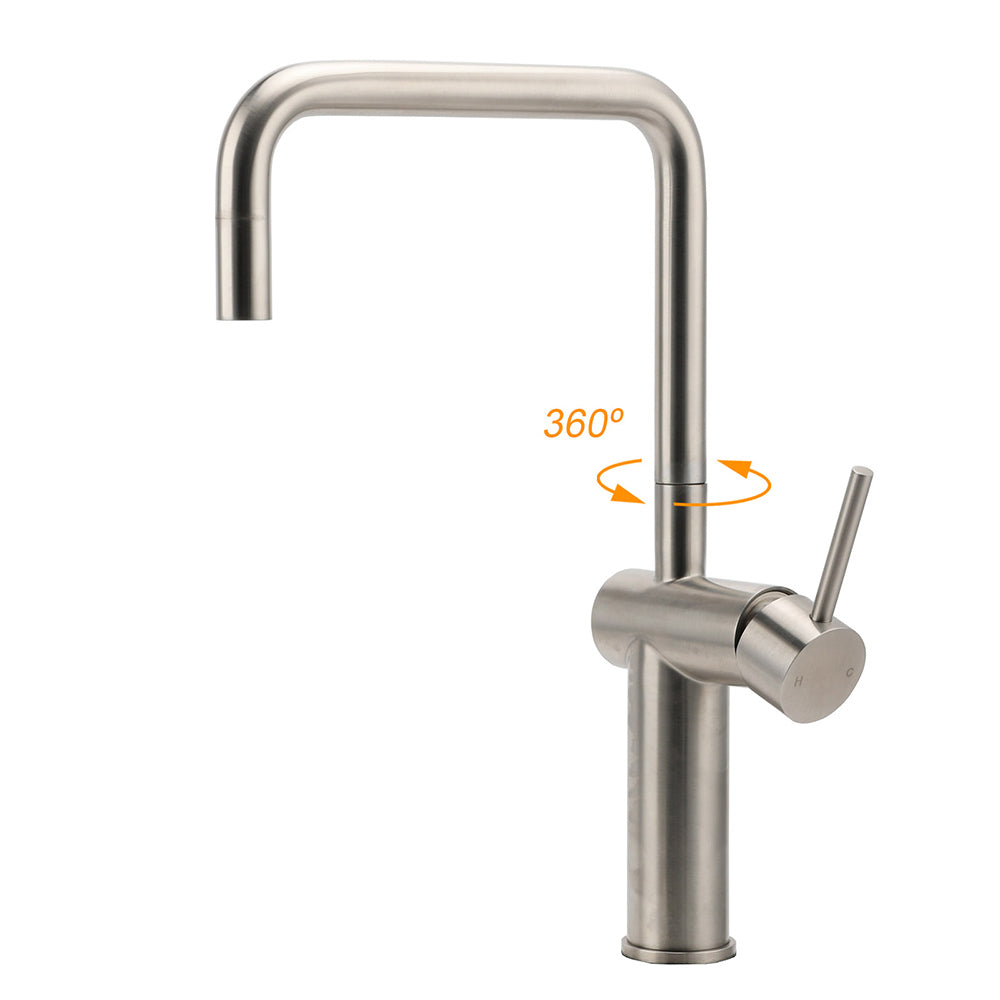 WELS 6L/m Kitchen Laundry 360º Swivel Sink Mixer Faucet Tap Spout Brushed Silver