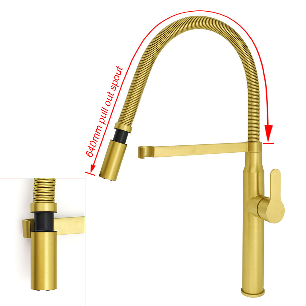 Brushed Gold Tall Kitchen Sink Basin Mixer 360º Swivel Faucet Tap Pull Out Spout