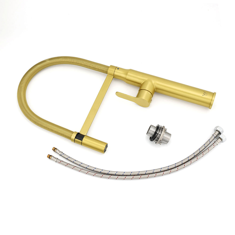 Brushed Gold Tall Kitchen Sink Basin Mixer 360º Swivel Faucet Tap Pull Out Spout
