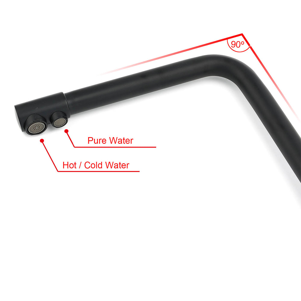 Matt Black 3 Ways Kitchen Mixer Tap Pury Water Sink Faucet 360 Swivel Spout Outlet