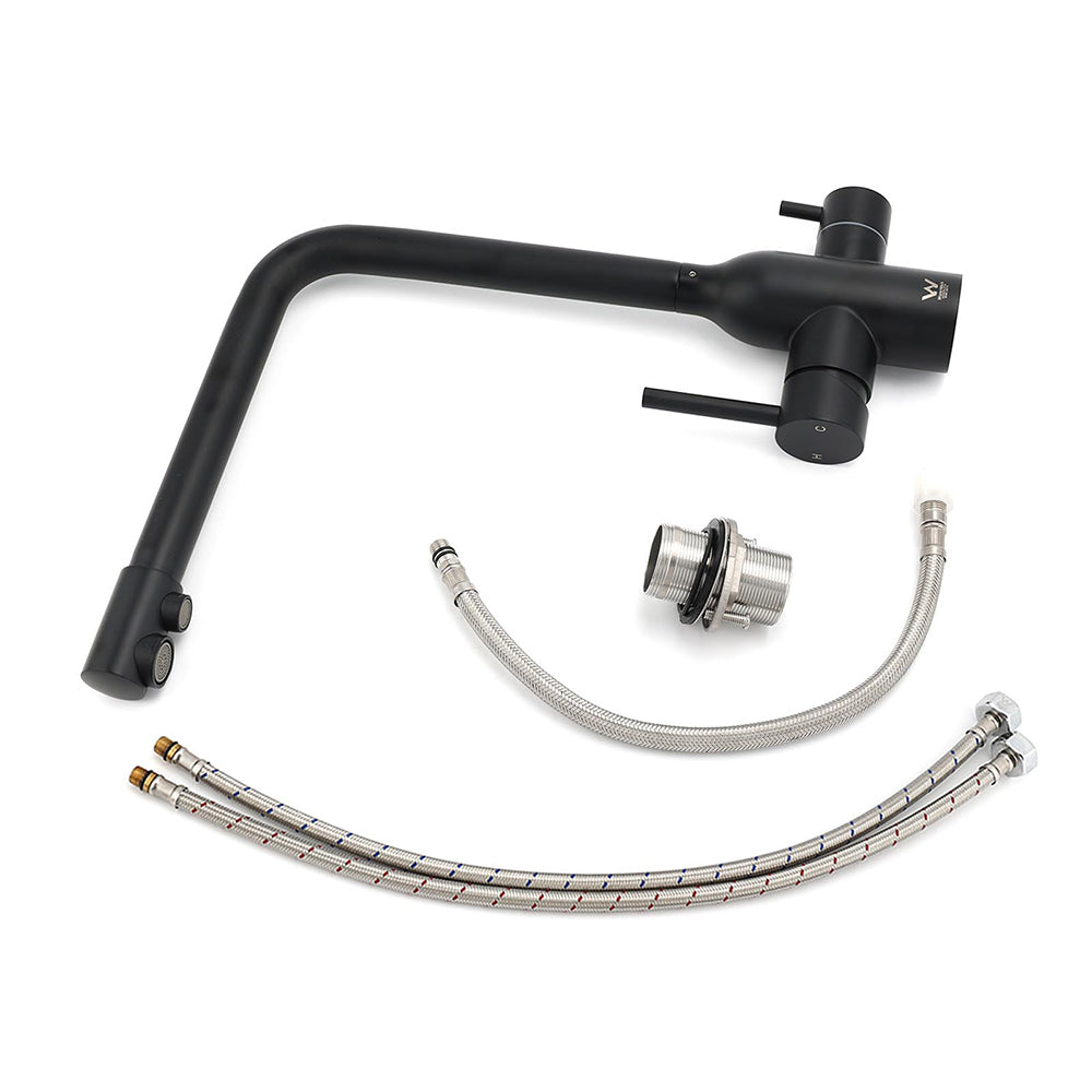 Matt Black 3 Ways Kitchen Mixer Tap Pury Water Sink Faucet 360 Swivel Spout Outlet