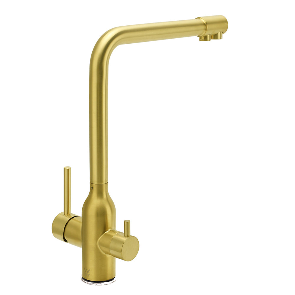 WELS Brushed Gold 3 Ways Kitchen Mixer Tap Swivel Spout Pure Water Sink Faucet Set