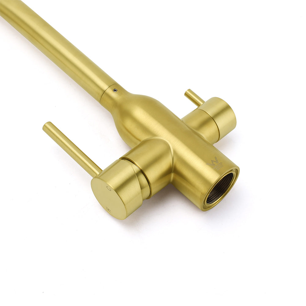 WELS Brushed Gold 3 Ways Kitchen Mixer Tap Swivel Spout Pure Water Sink Faucet Set