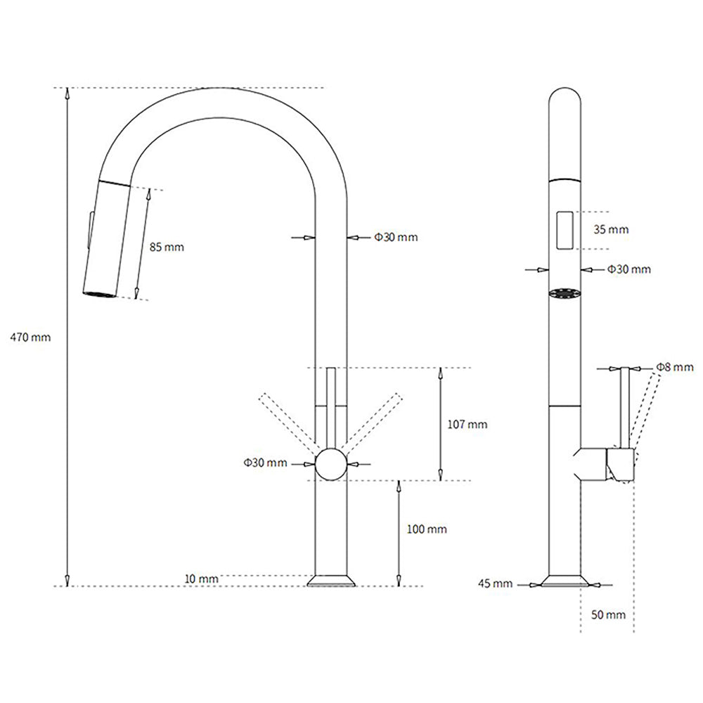 WELS Brushed Nickel Round Pull Out 2 Modes Spout Kitchen Sink Tap Laundry Mixer