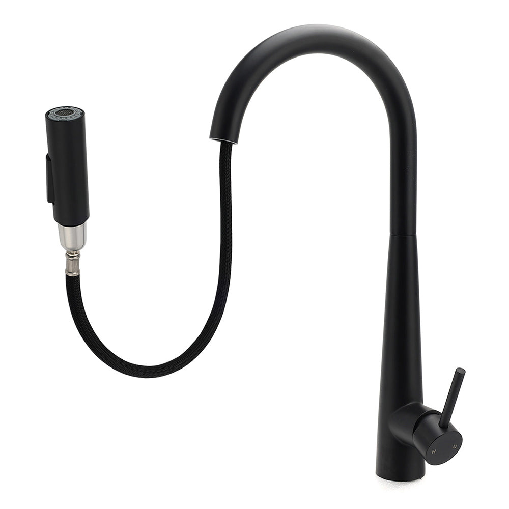 Round Matt Black Pull Out Kitchen Sink Tap Laundry Basin Mixer 2 Way Spout Set